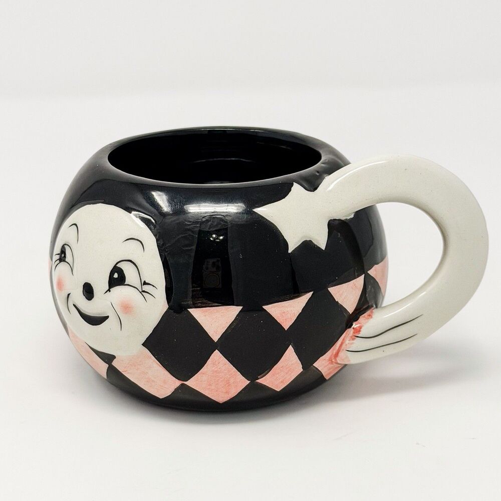 Johanna Parker Carnival Cottage Laughing Luna Moon Man Ceramic Mug Pink Black - Picture 2 of 7
